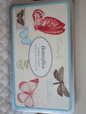 NIB New CAVALLINI & Co. Butterly Rubber Stamp Set in Sealed Tin